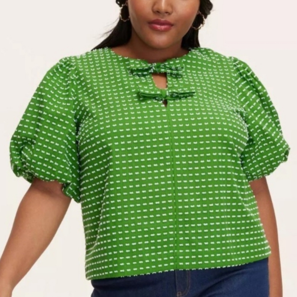 Kate Spade Green Puff Sleeve Bow Women's Top NWT